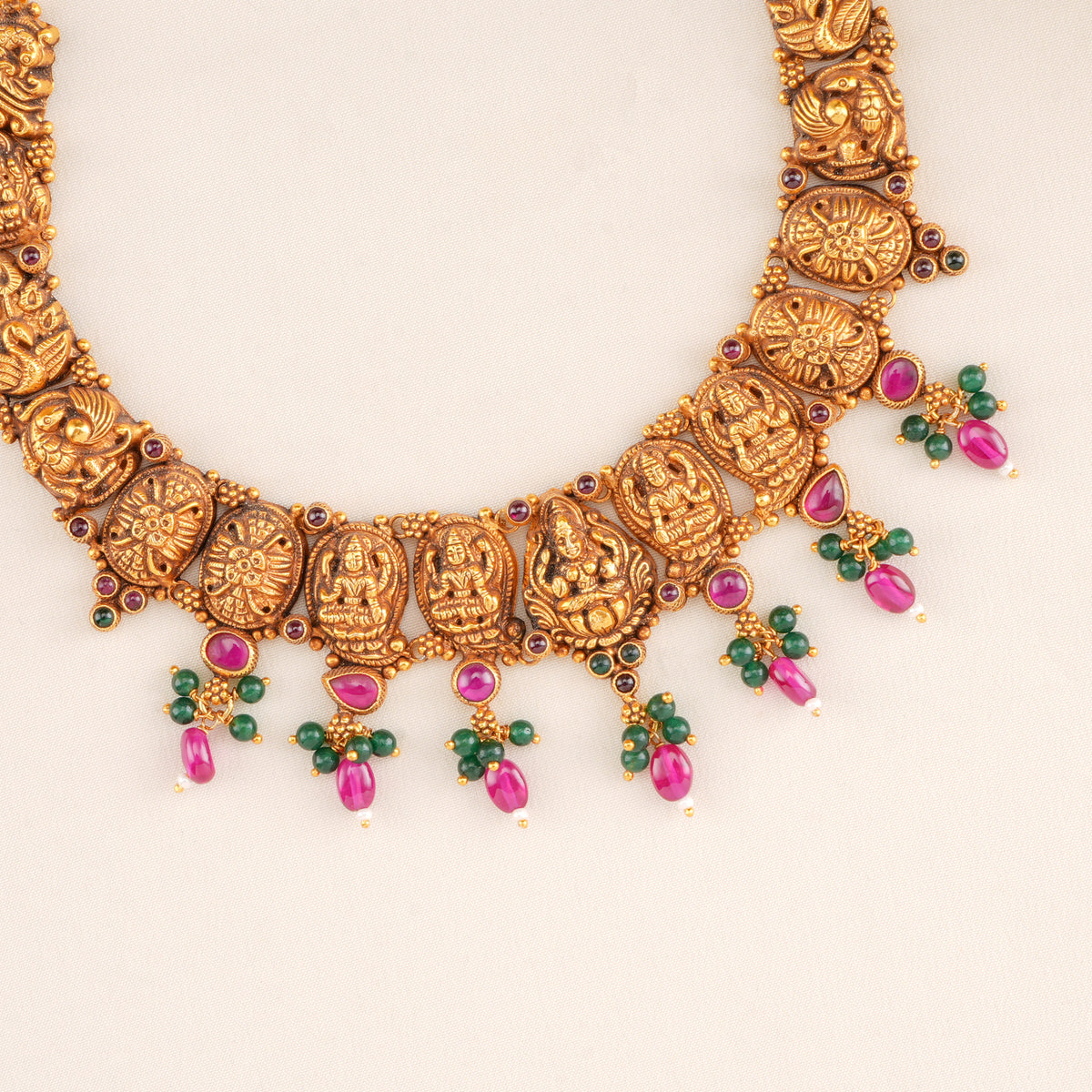 Ruby Emerald Drops Lakshmi Nagas Necklace
