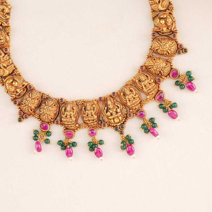 Ruby Emerald Drops Lakshmi Nagas Necklace