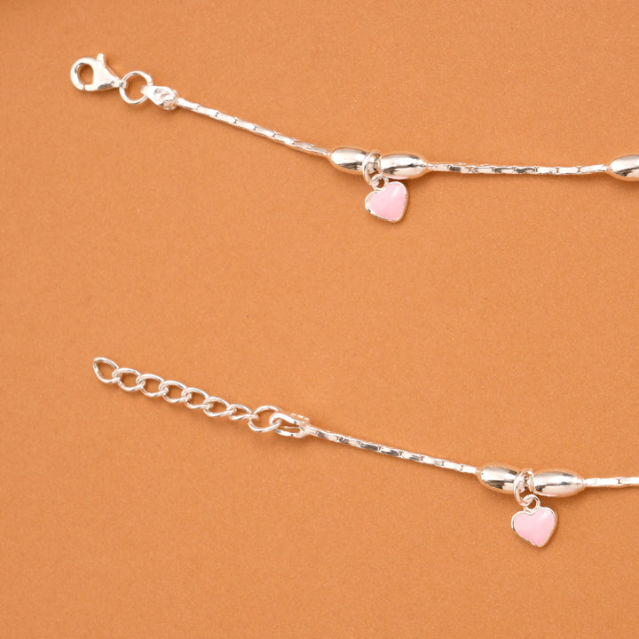 Charm Pink Heart Silver Baby Anklets