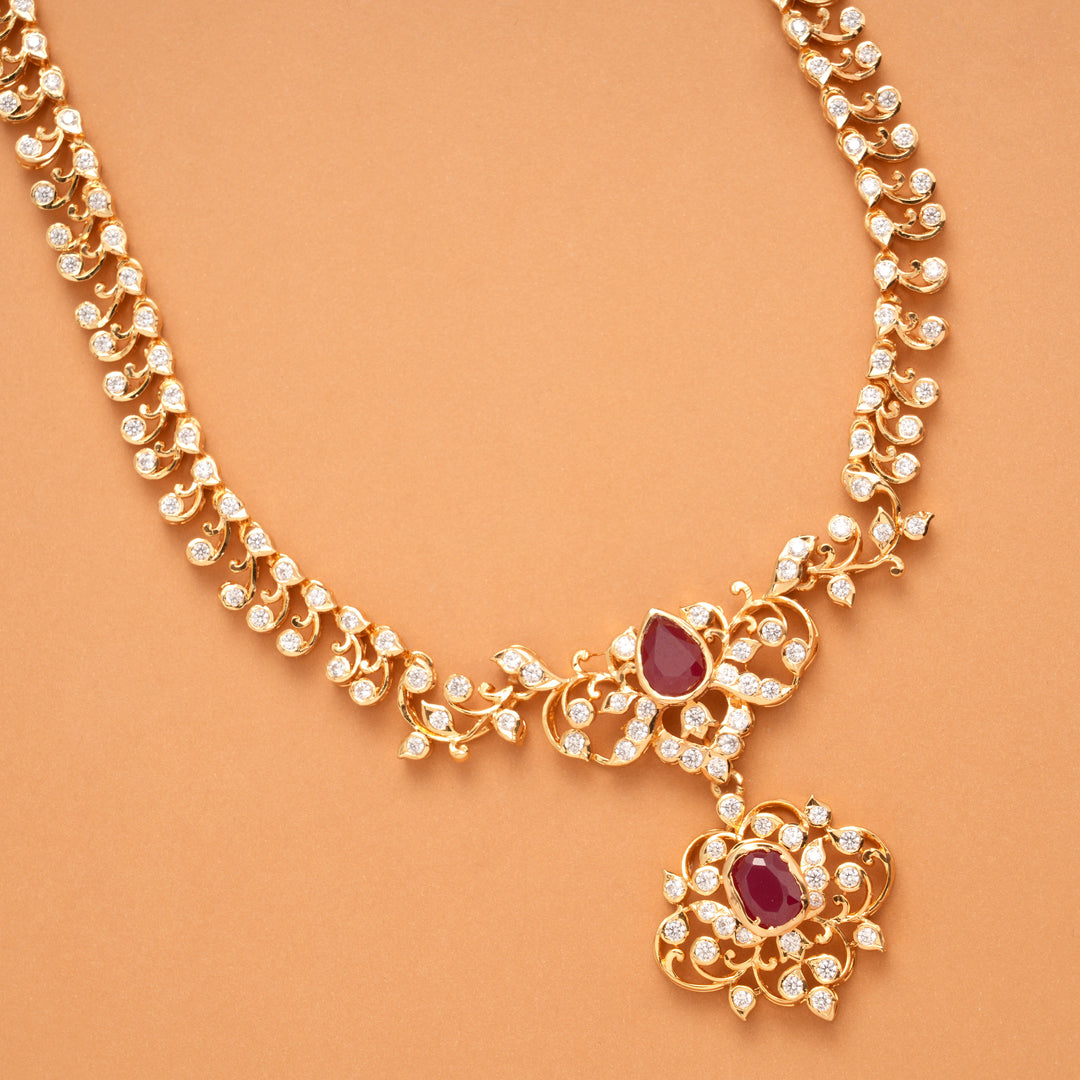 Radiant Ruby Stone Floral Golden Necklace