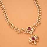 Radiant Ruby Stone Floral Golden Necklace