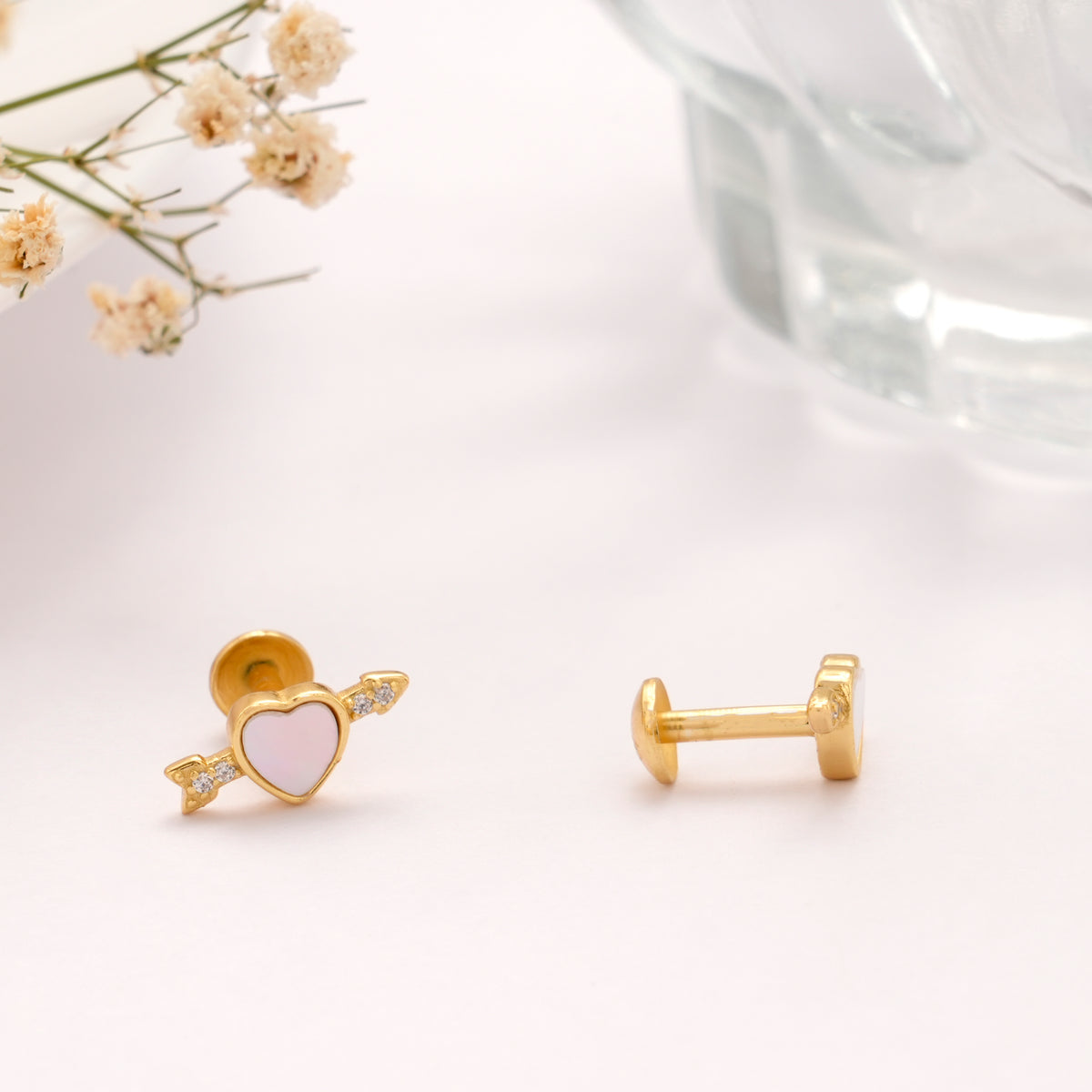 Tiny Heart with Arrow Golden Stud