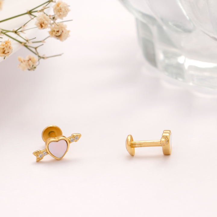 Tiny Heart with Arrow Golden Stud