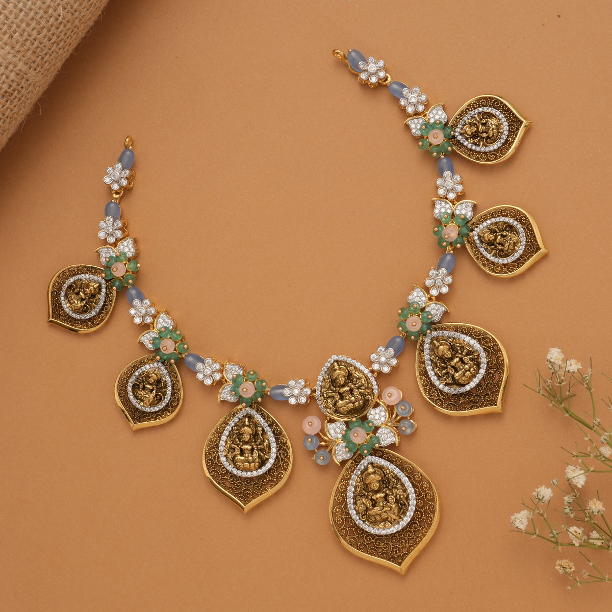 Antique Lakshmi Design Golden Necklace Set