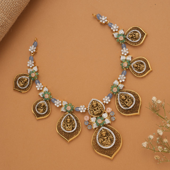 Antique Lakshmi Design Golden Necklace Set