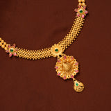 Floral Peacock Ruby Emerald Gold Necklace