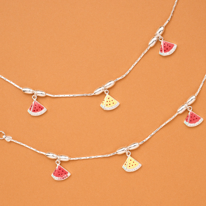 Watermelon Slice Charm Baby Silver Anklet