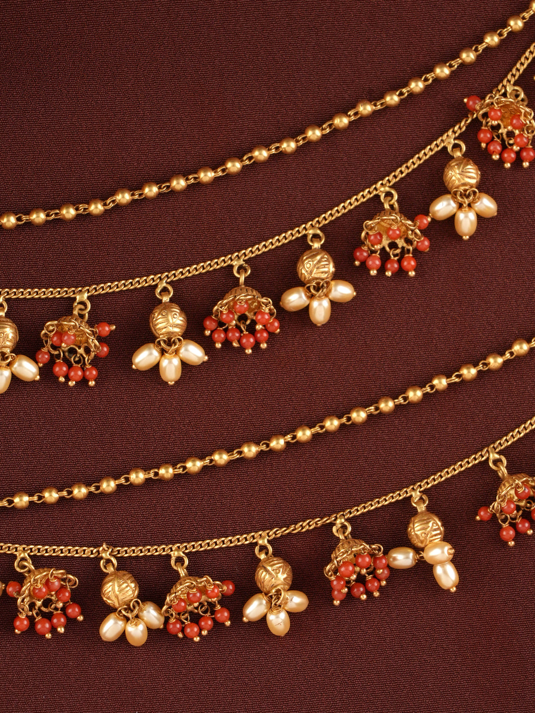 Two Layer Ruby and Pearl Gold Ear Chain