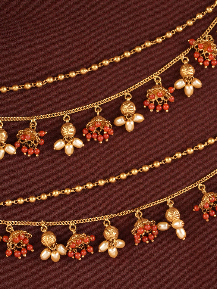Two Layer Ruby and Pearl Gold Ear Chain