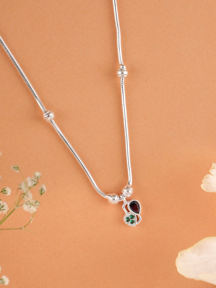 Heart with Tear Drop Pendant in Silver Chain