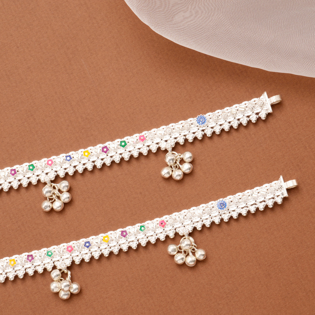 Refined Enamel Deluxe Drop Silver Anklet