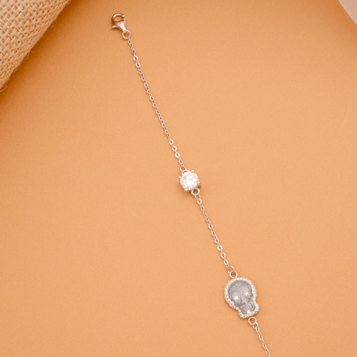 Tiny Charm Silver Skull Stone Bracelet