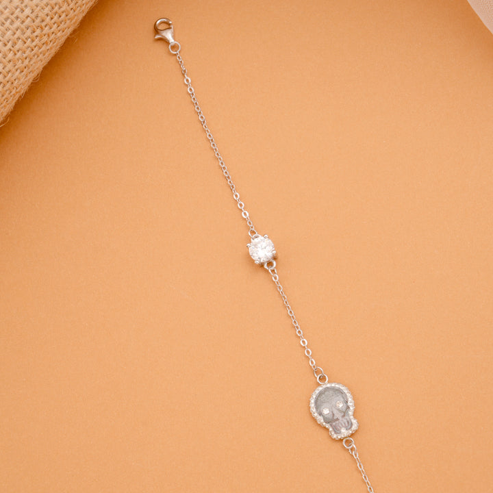 Tiny Charm Silver Skull Stone Bracelet