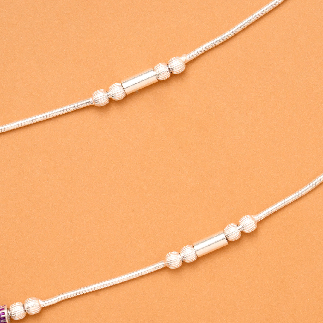 Silver Fancy Violet Charm Beads Anklet