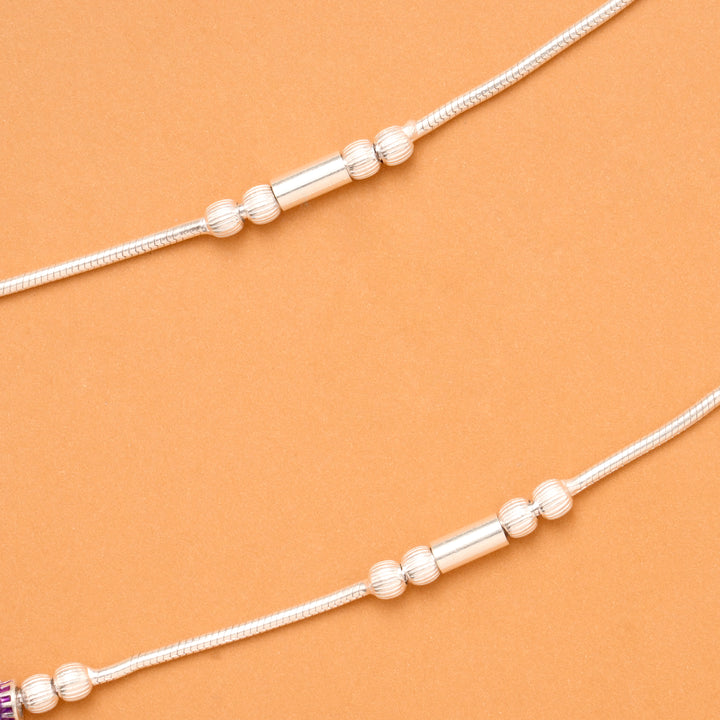 Silver Fancy Violet Charm Beads Anklet