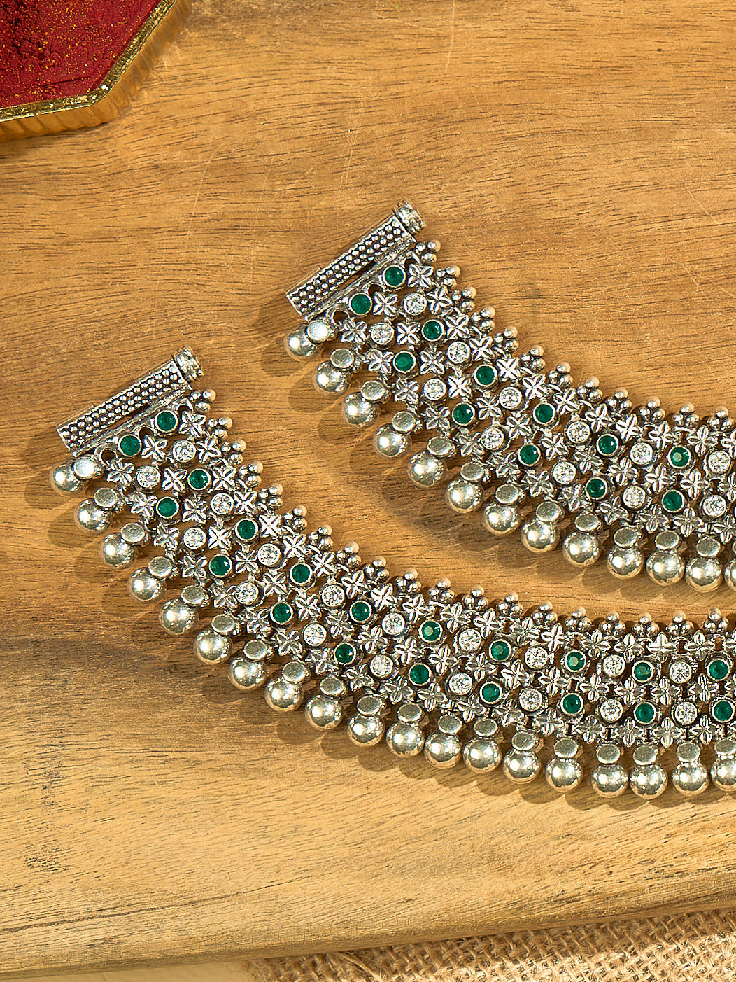 Royal Emerald Silver Antique Anklet