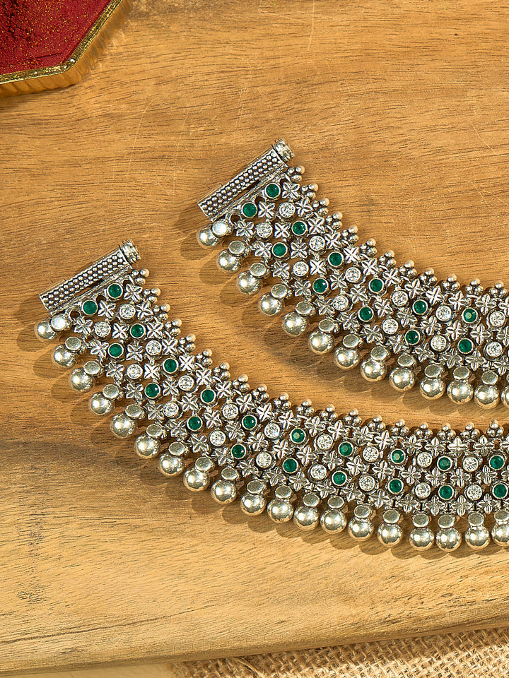 Royal Emerald Silver Antique Anklet