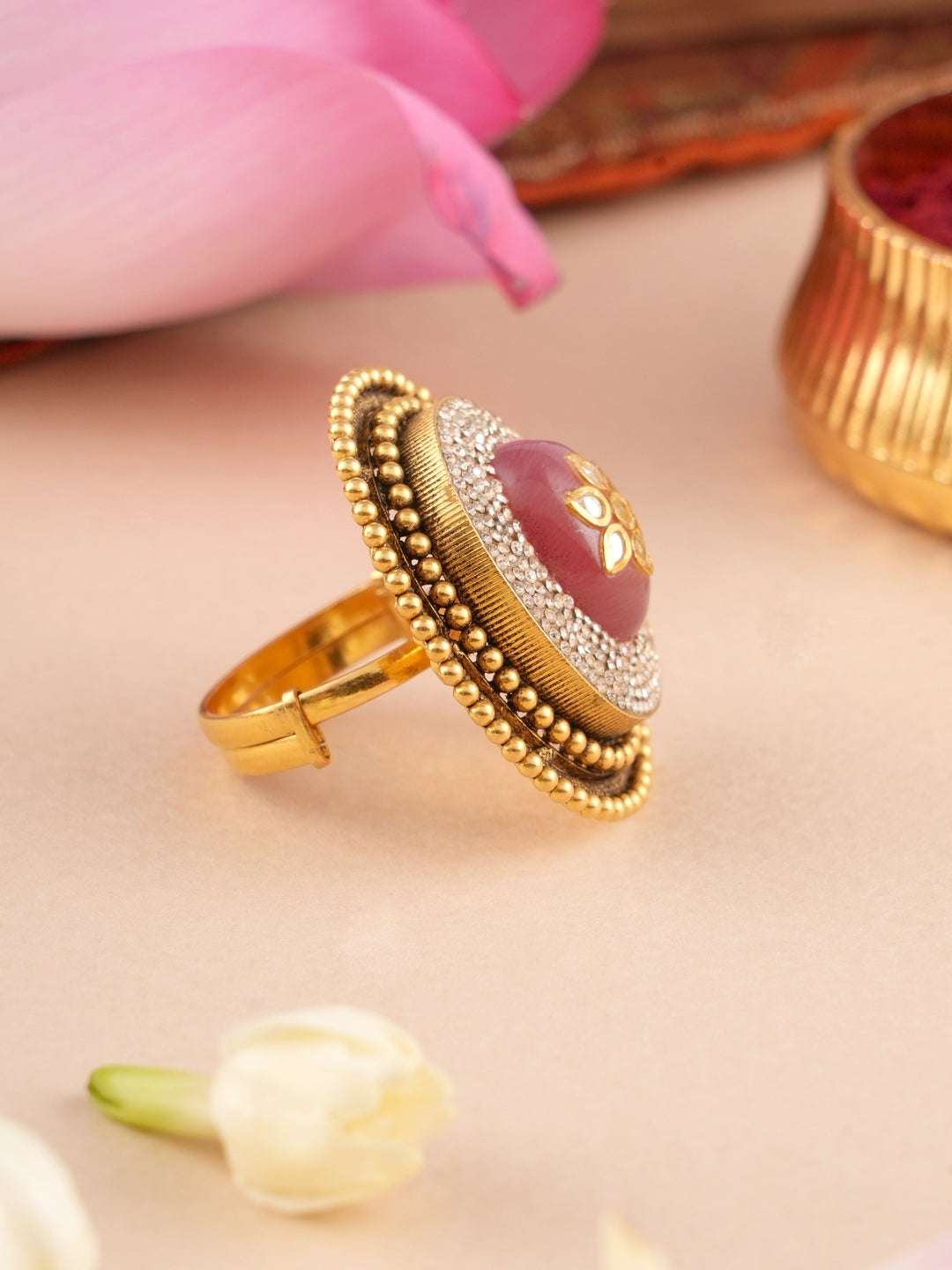 Traditional Antique Kundan Enamel Gold Ring