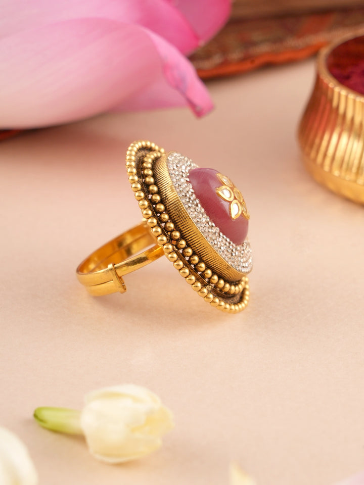 Traditional Antique Kundan Enamel Gold Ring