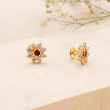 Floral Pattern Centre Ruby Golden Earring