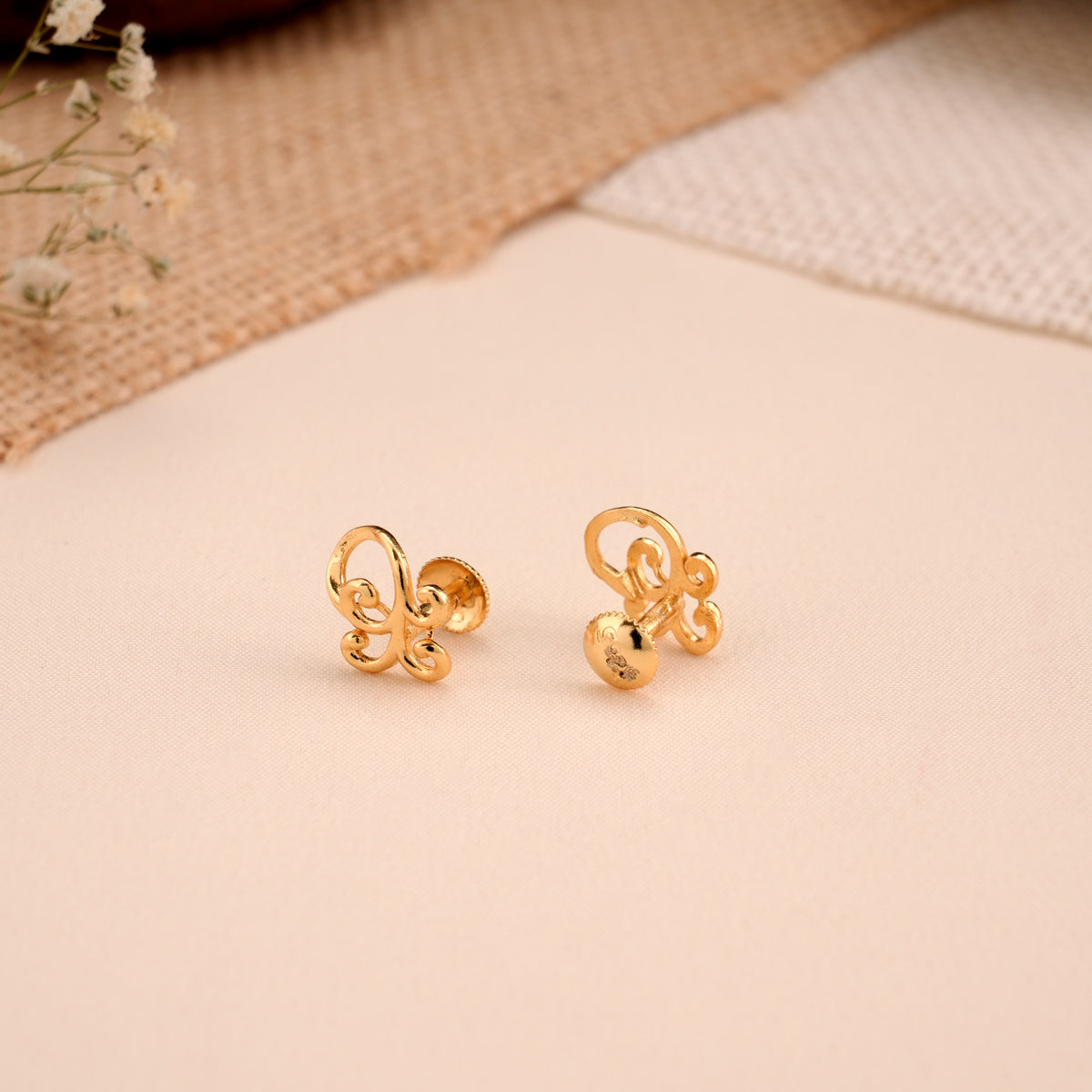 Golden Butterfly Casting Stud Earrings