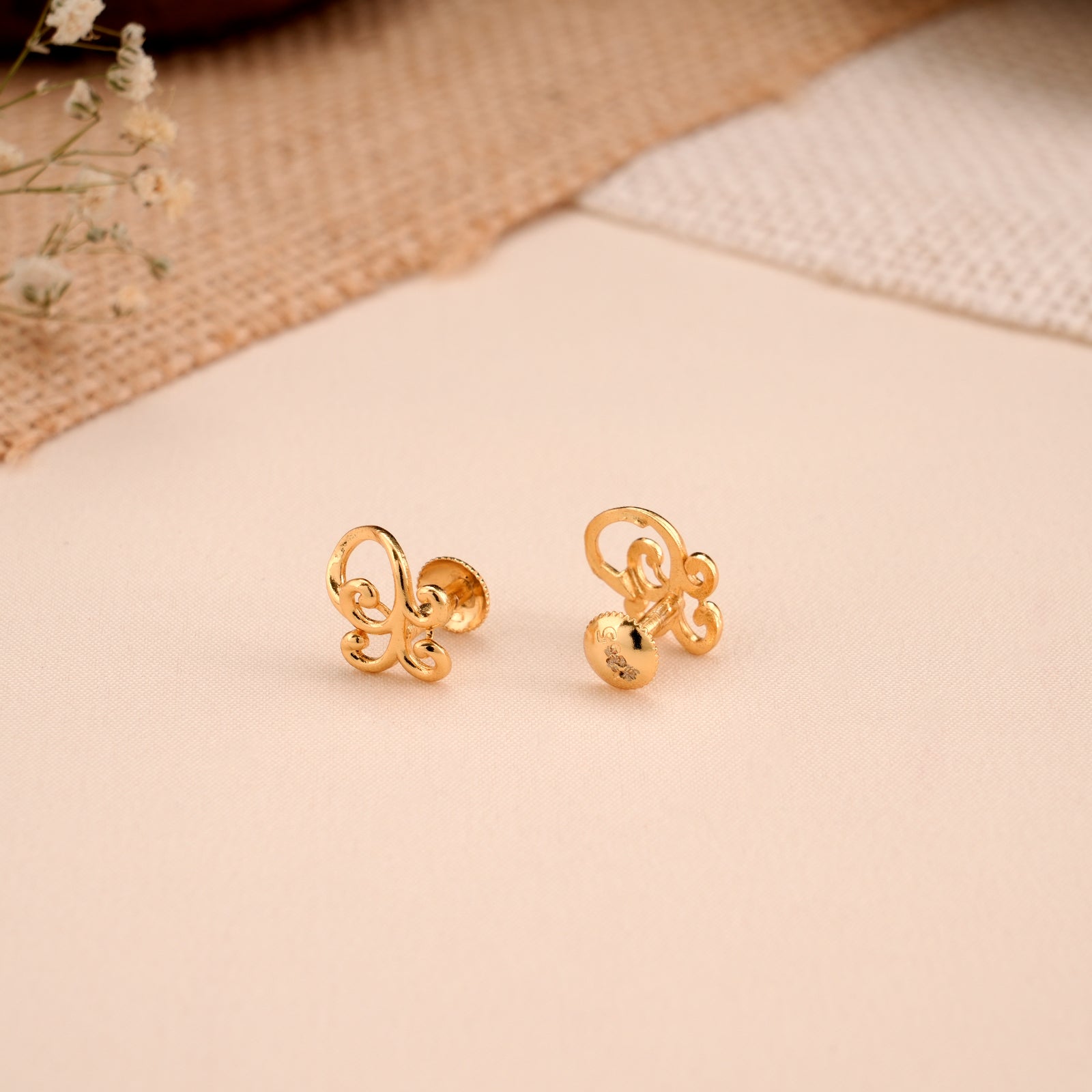 Golden Butterfly Casting Stud Earrings