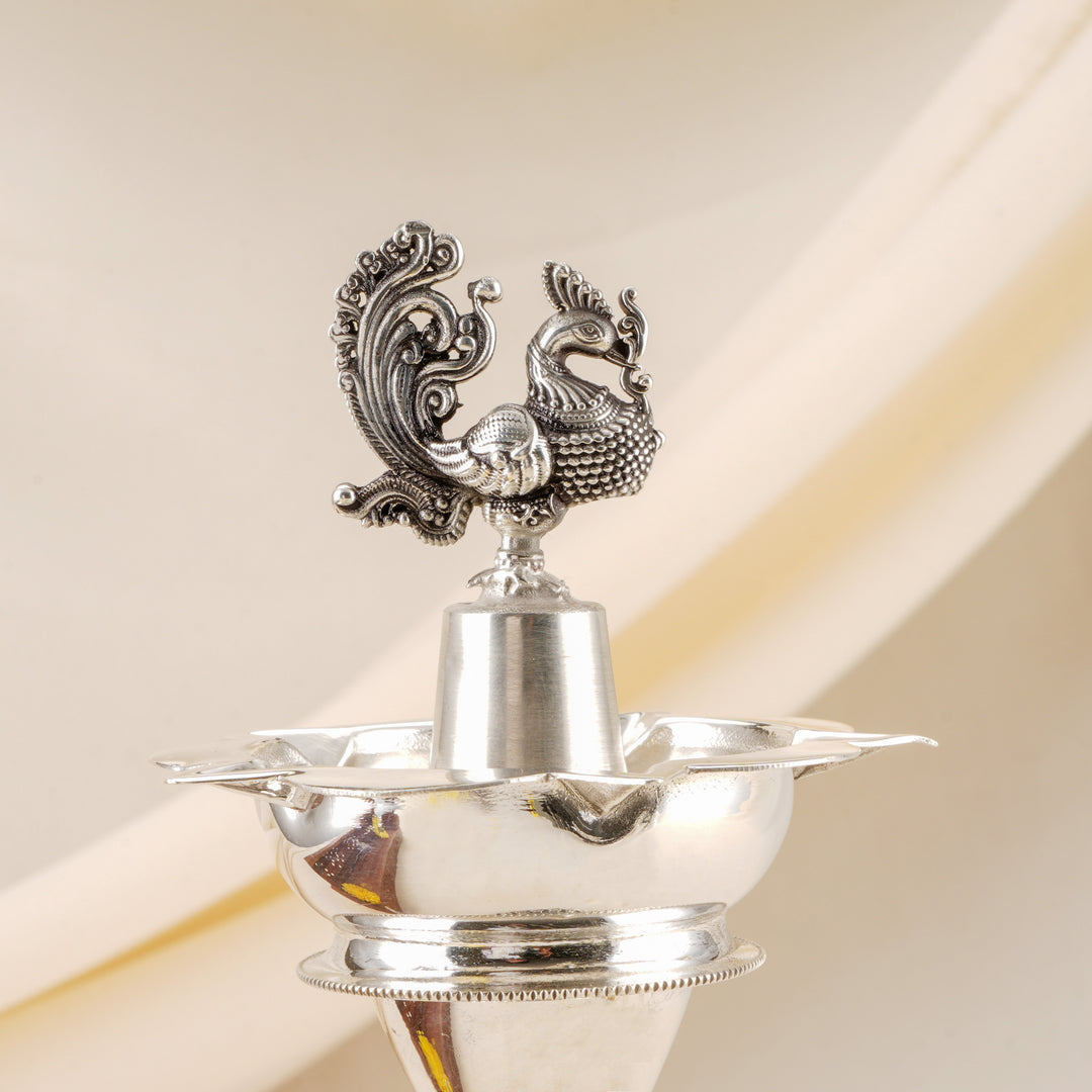Peacock and Parrot Antique Silver Vilakku