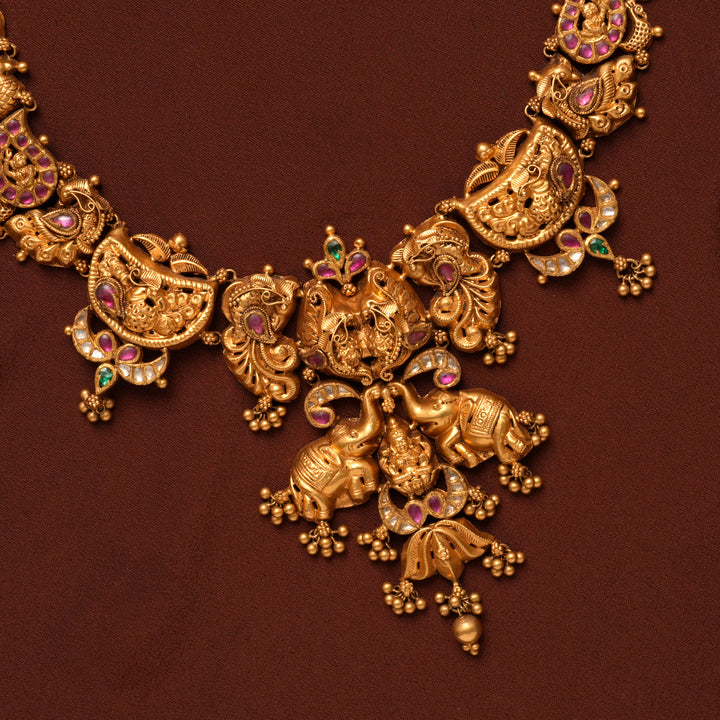 Traditional Gaja Lakshmi Ruby Gold Necklace