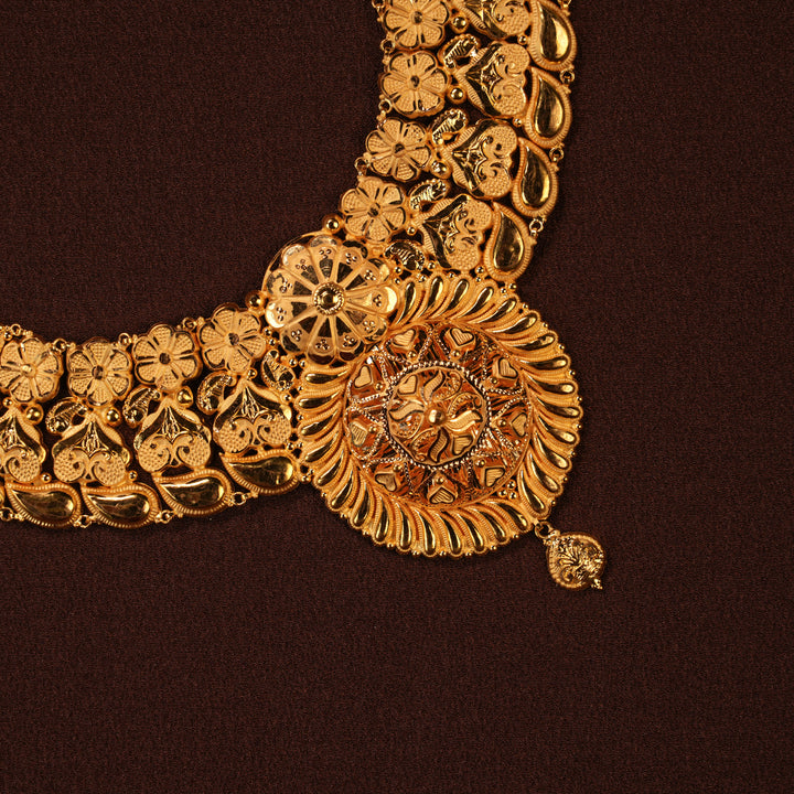Traditional Blossom Floral Heart Design Gold Necklace