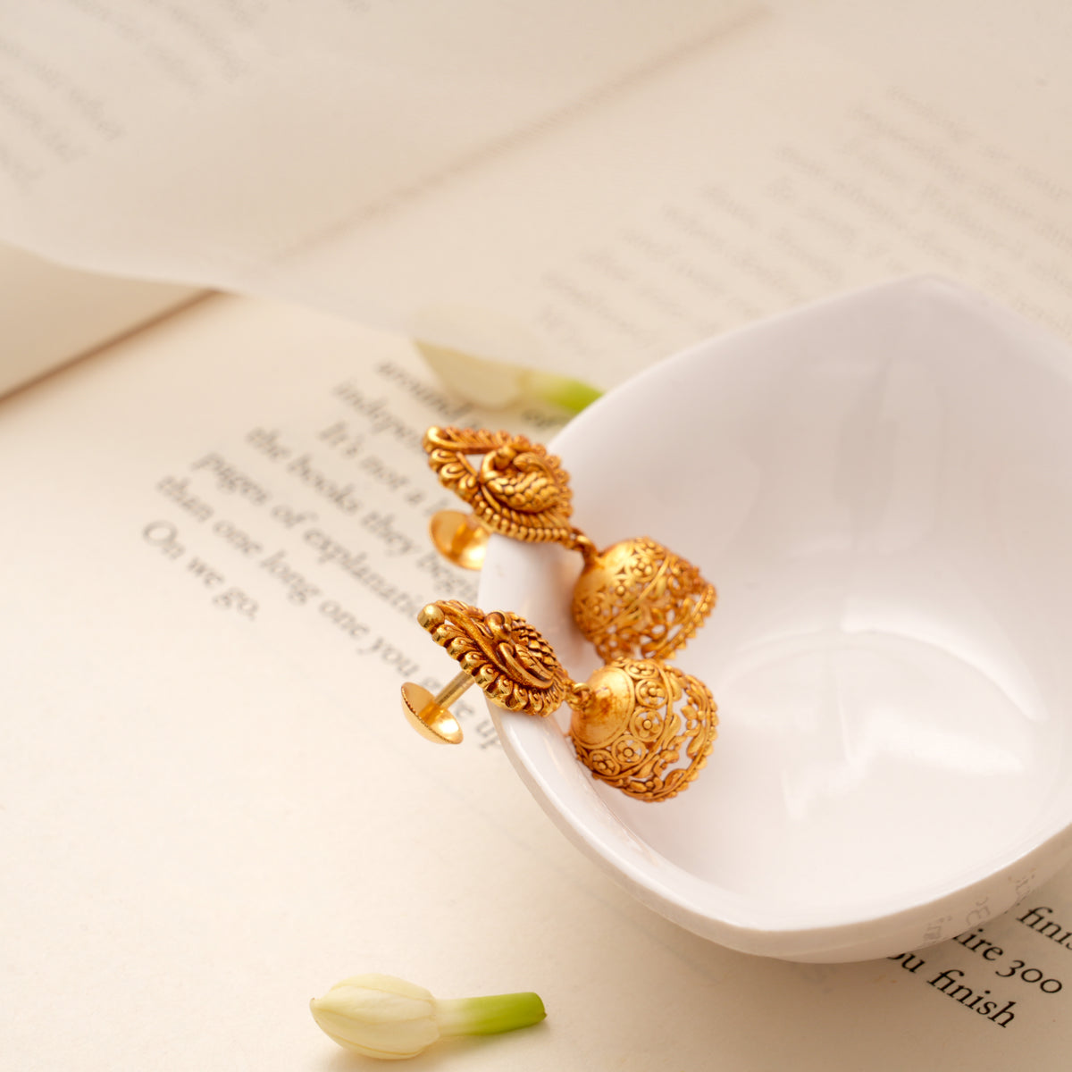 Classic Peacock Bell Shaped Nagas Golden Jhumkas