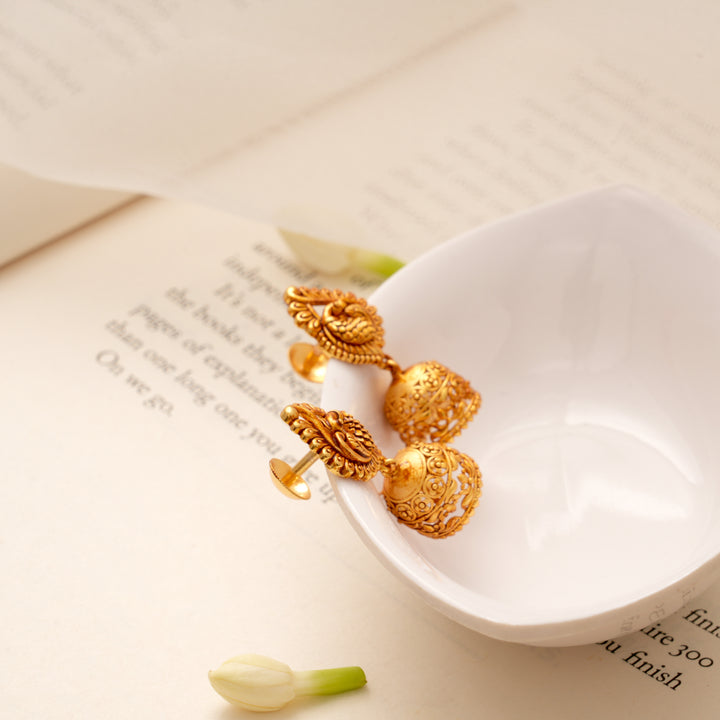 Classic Peacock Bell Shaped Nagas Golden Jhumkas