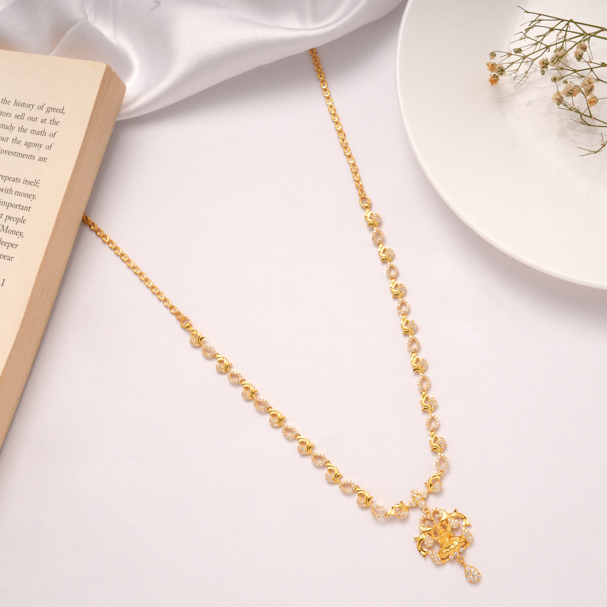 White Stone with Lakshmi Golden Necklace Set