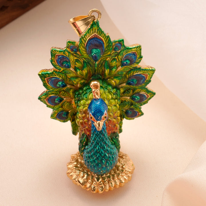 Enamel Designed Peacock Tack Pendant
