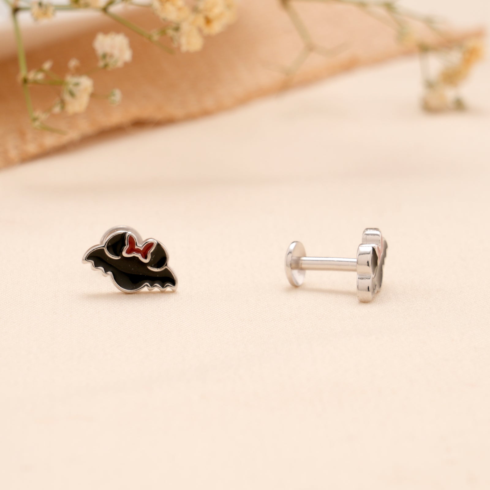 Fancy Black Enamel Silver Stud