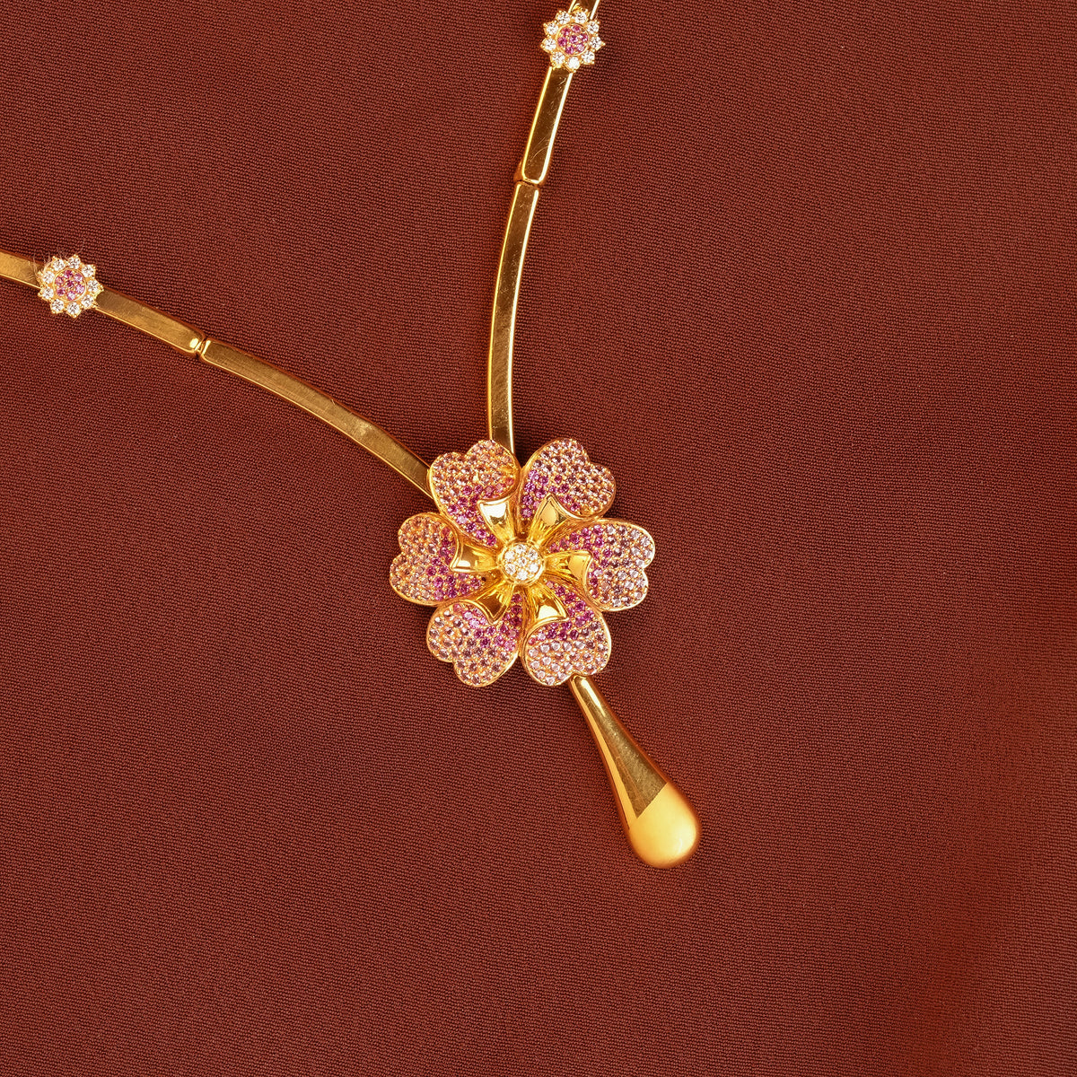 Gold Floral Accents Pendant Necklace