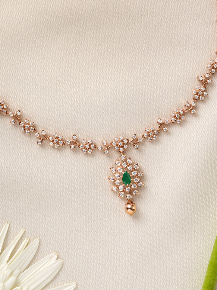 Floral Emerald Diamond Rose Gold Necklace