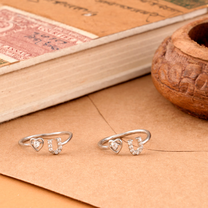 Heart Shape & U White Stone Silver Toe Ring