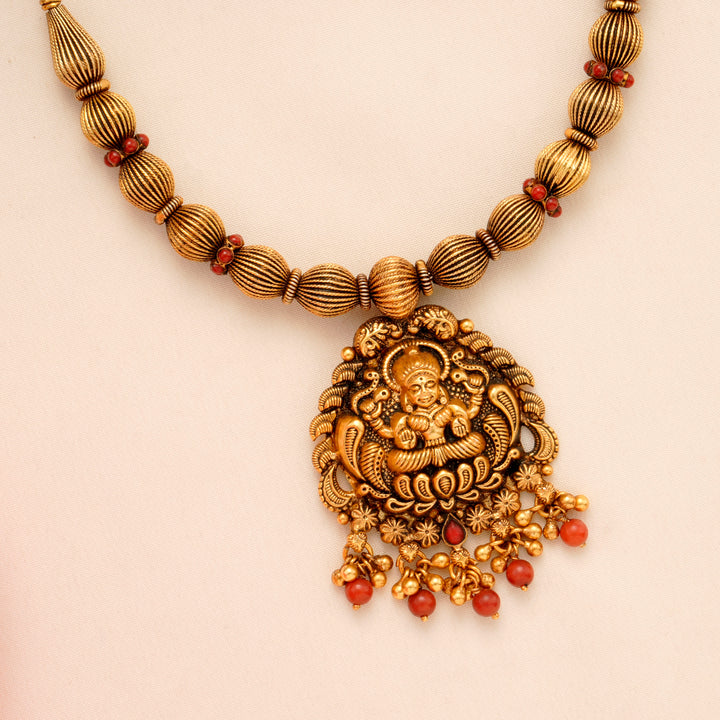 Antique Lakshmi with Coral Drop Necklace