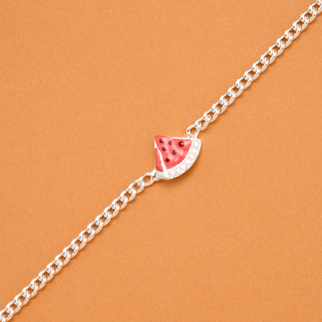 Minimal Watermelon Charm Silver Baby Bracelet