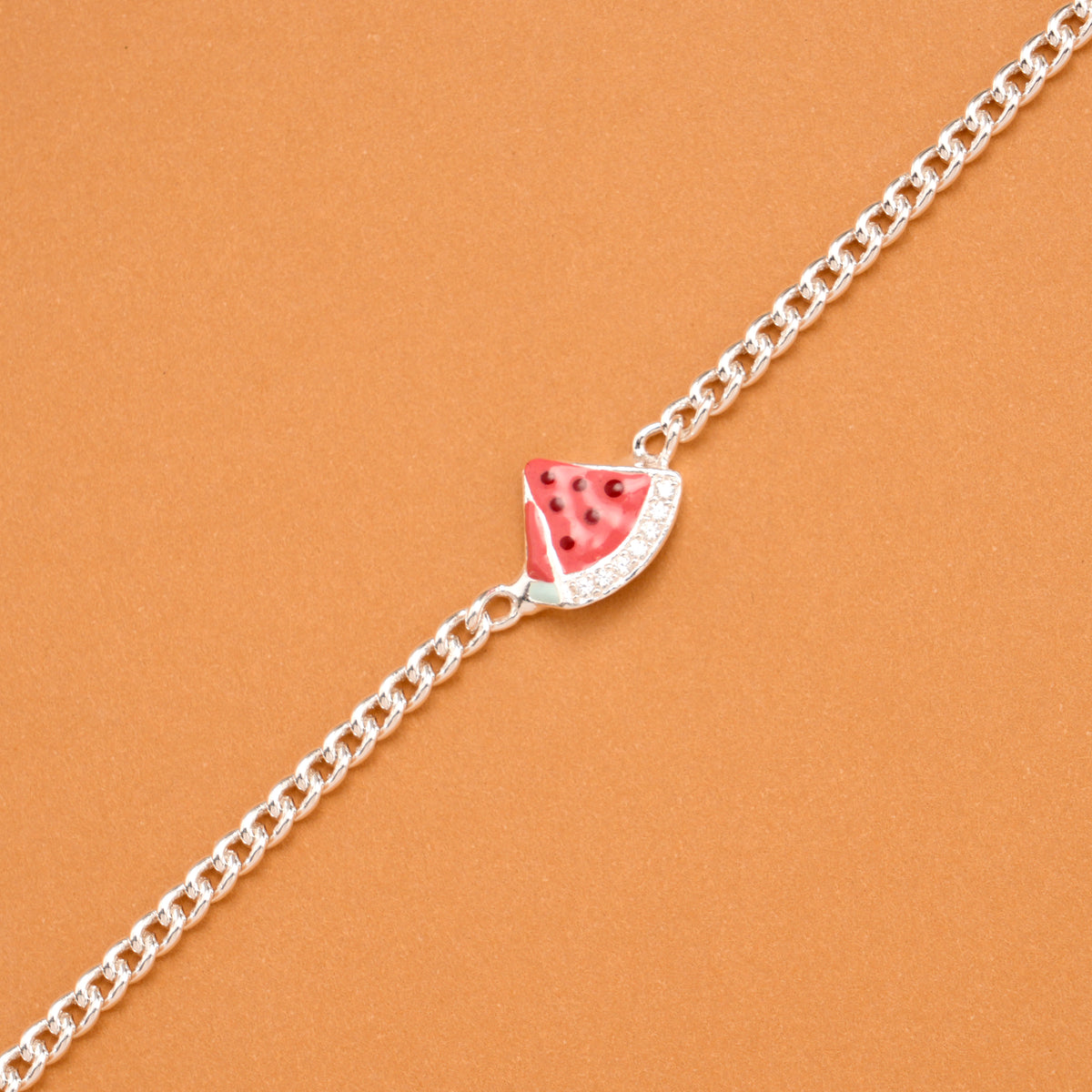 Minimal Watermelon Charm Silver Baby Bracelet