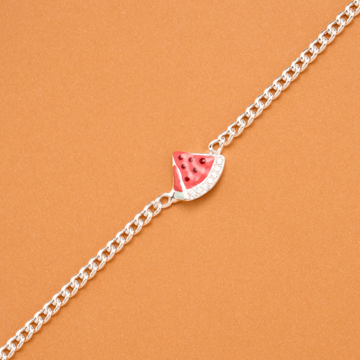 Minimal Watermelon Charm Silver Baby Bracelet