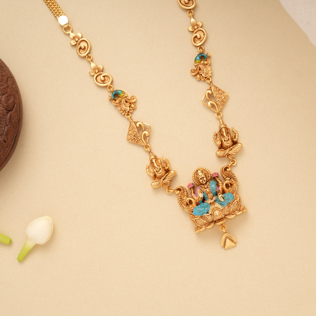 Grand Lotus Lakshmi with Vinayagar Golden Necklace