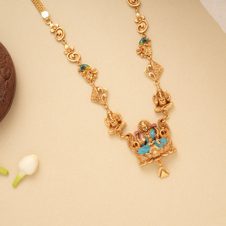 Grand Lotus Lakshmi with Vinayagar Golden Necklace