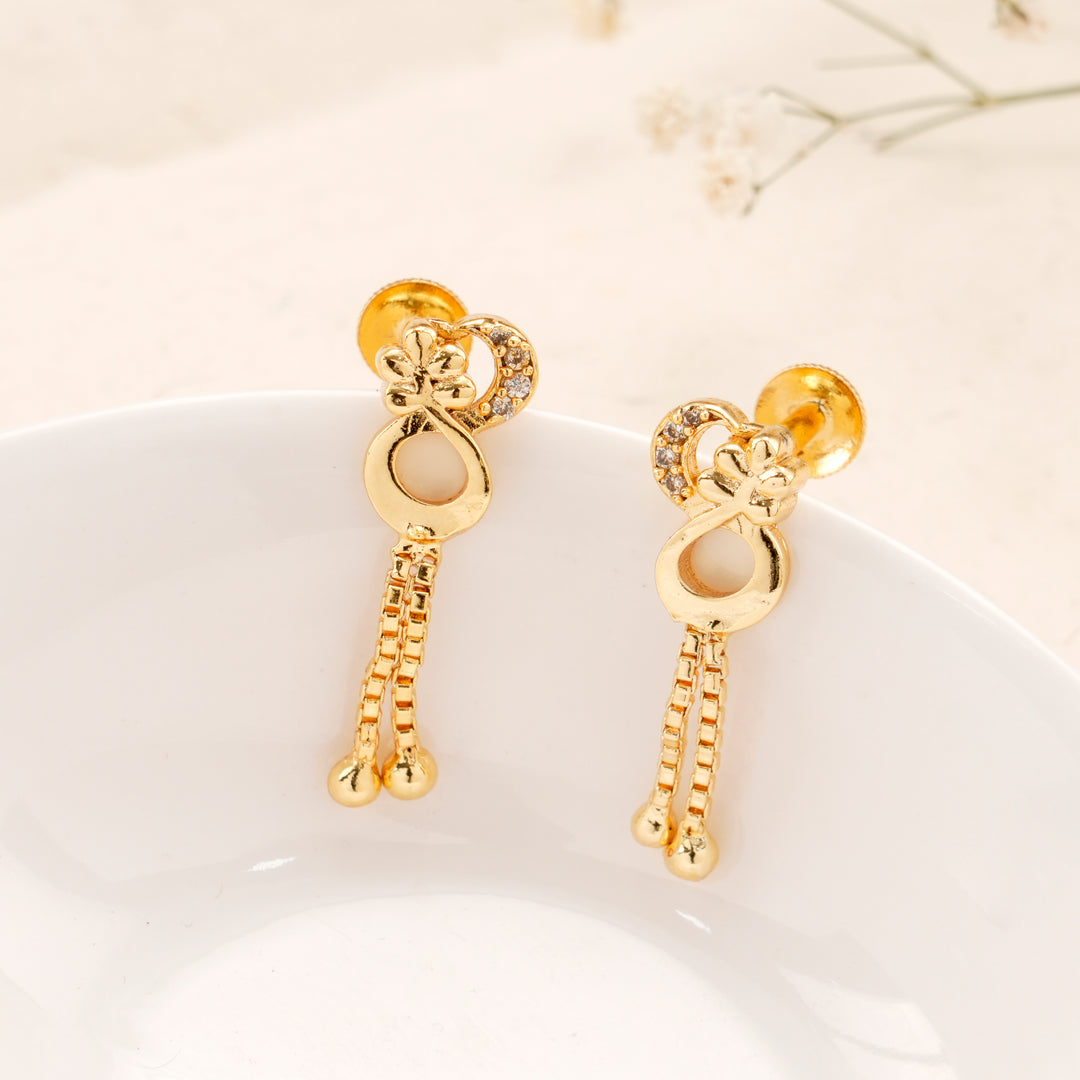 Infinity Flower Design Golden Drops Earring