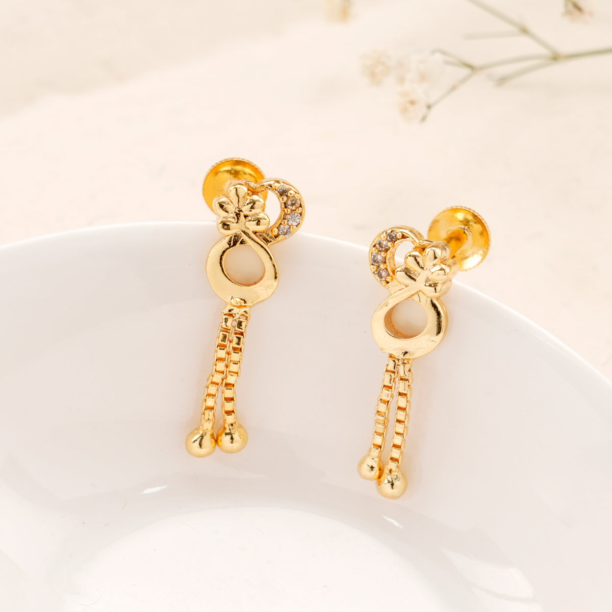 Infinity Flower Design Golden Drops Earring