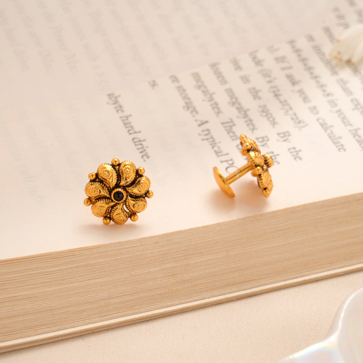 Vintage Floral Spiral Silver Gold Plated Stud