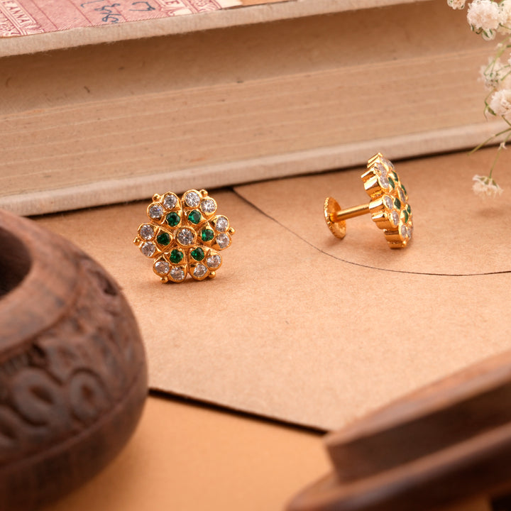 Classic Floral Kundan Studs with Emerald Stone