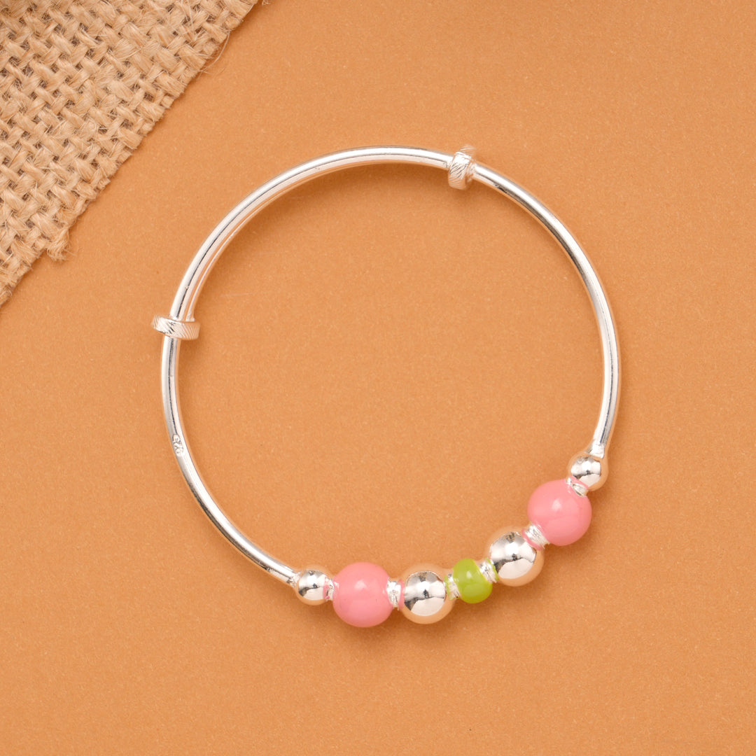 Pink & Green Bead Baby Silver Bangle