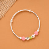 Pink & Green Bead Baby Silver Bangle