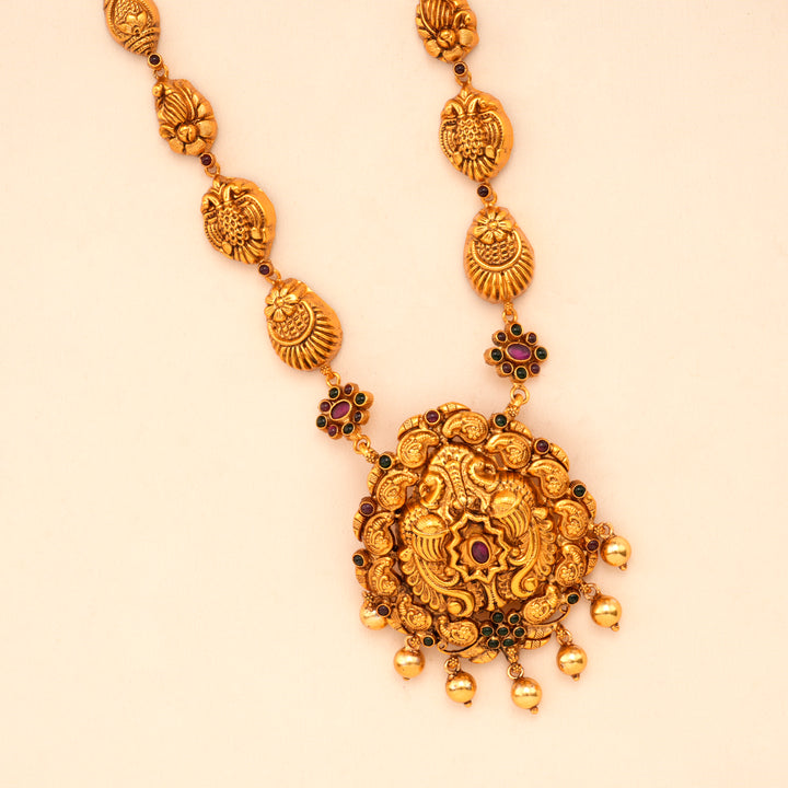 Beautiful Floral with Carved Peacock Golden Beads Haram